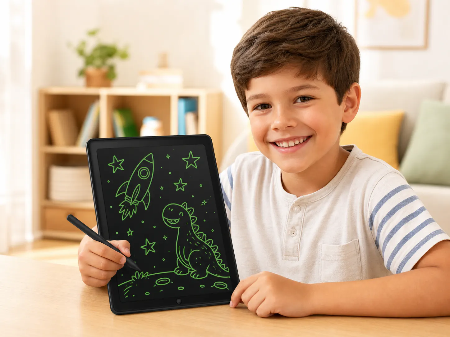 LCD writing tablet with stylus shown for a B2B category comparison