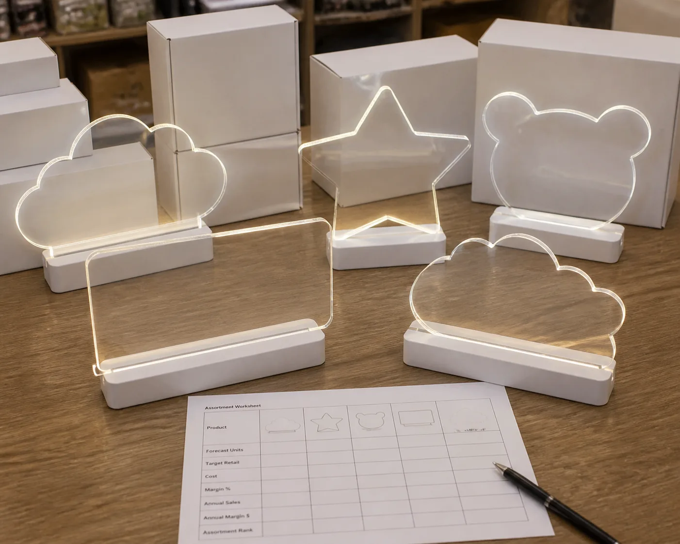 mixed-shape LED drawing board assortment LED fluorescent acrylic board buyer planning
