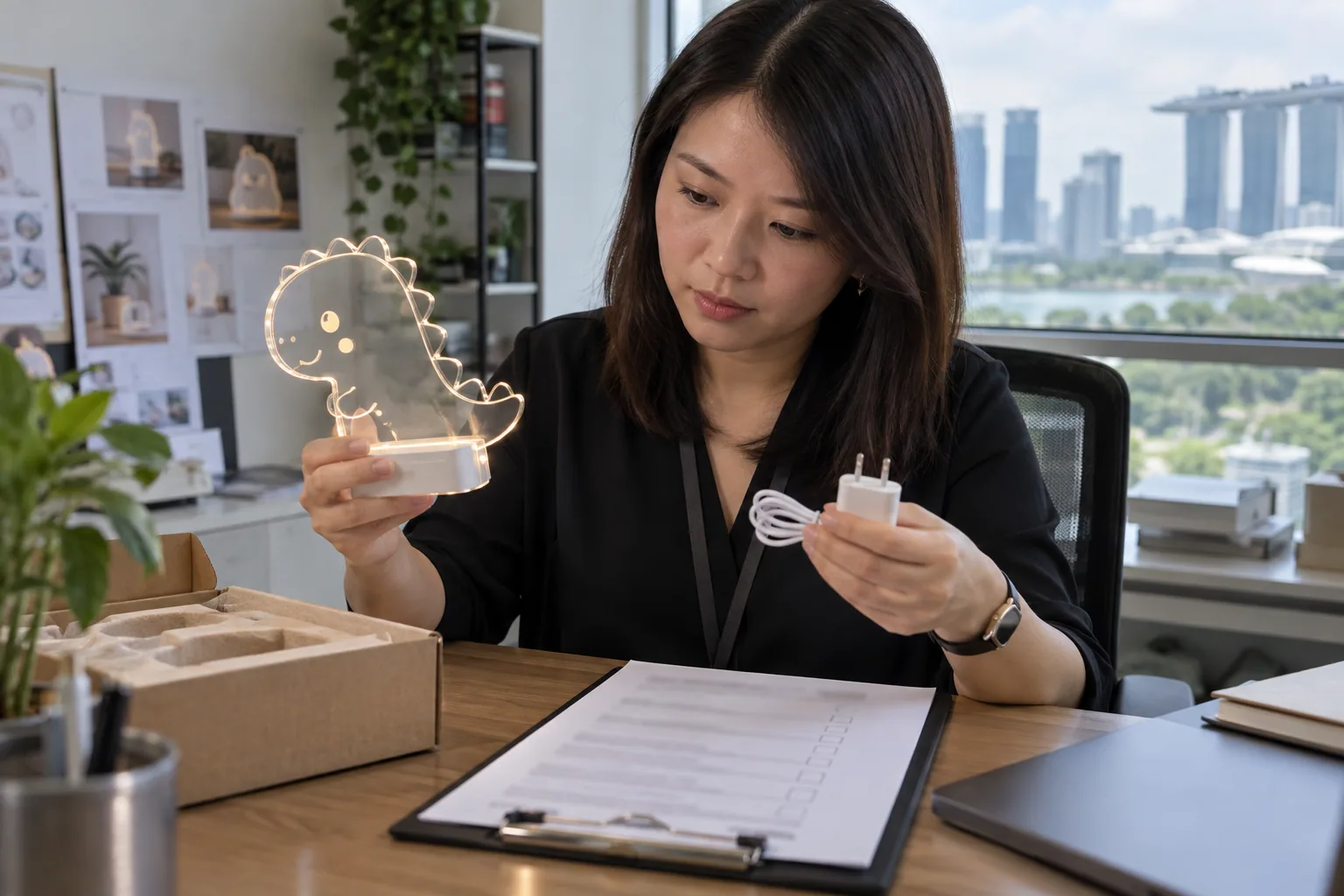 Singapore importer reviewing an LED drawing board and power configuration