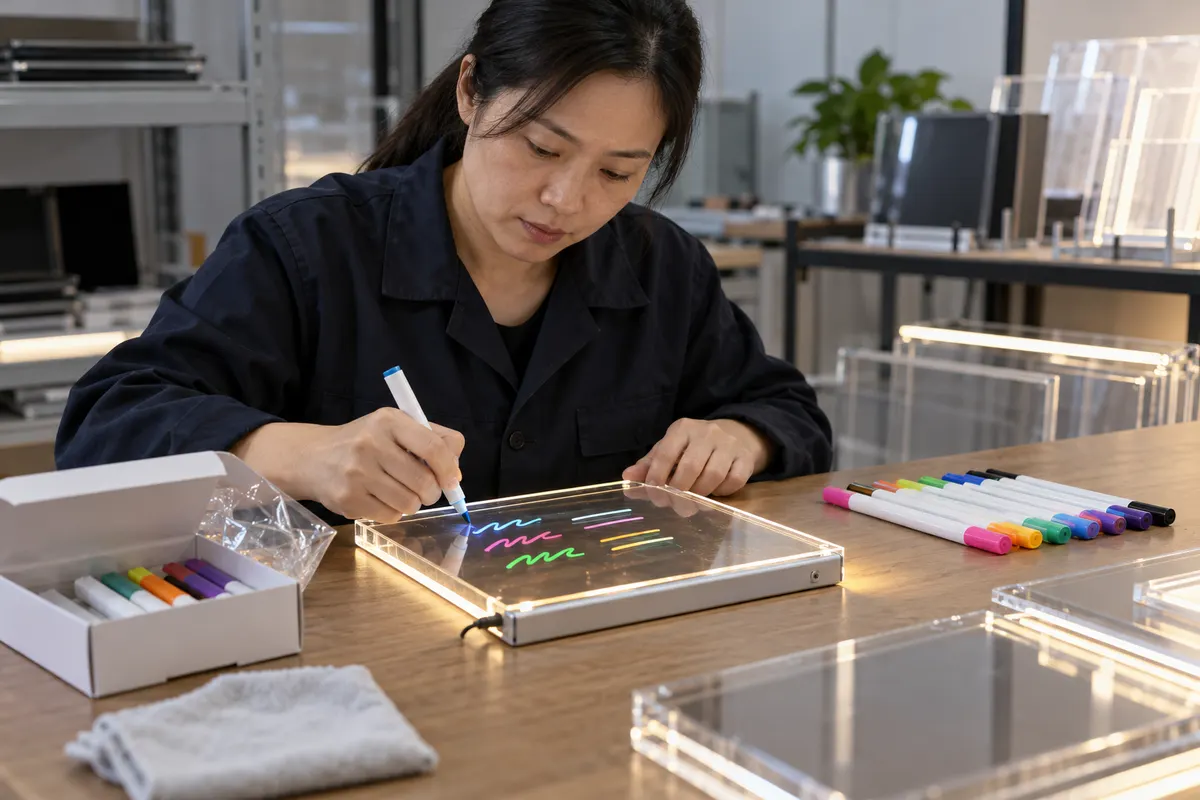 Chinese inspector testing first stroke of fluorescent marker