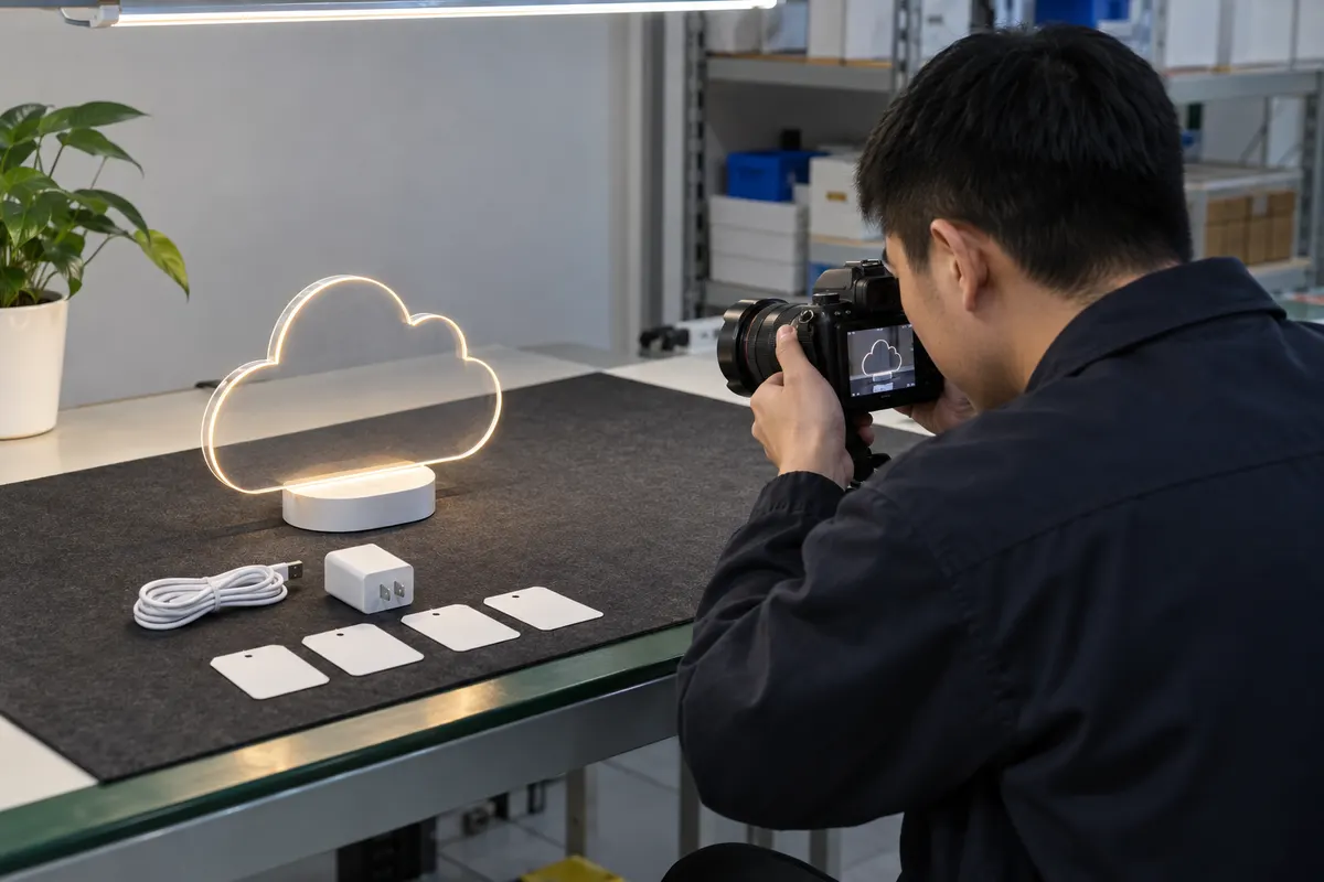 Chinese compliance engineer preparing LED drawing board safety sample