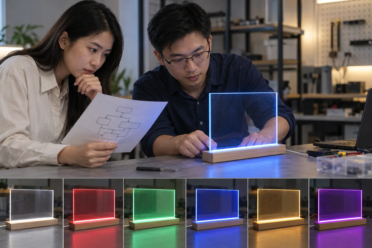 Asian buyer reviewing control-mode sequence and memory behavior samples for LED drawing boards
