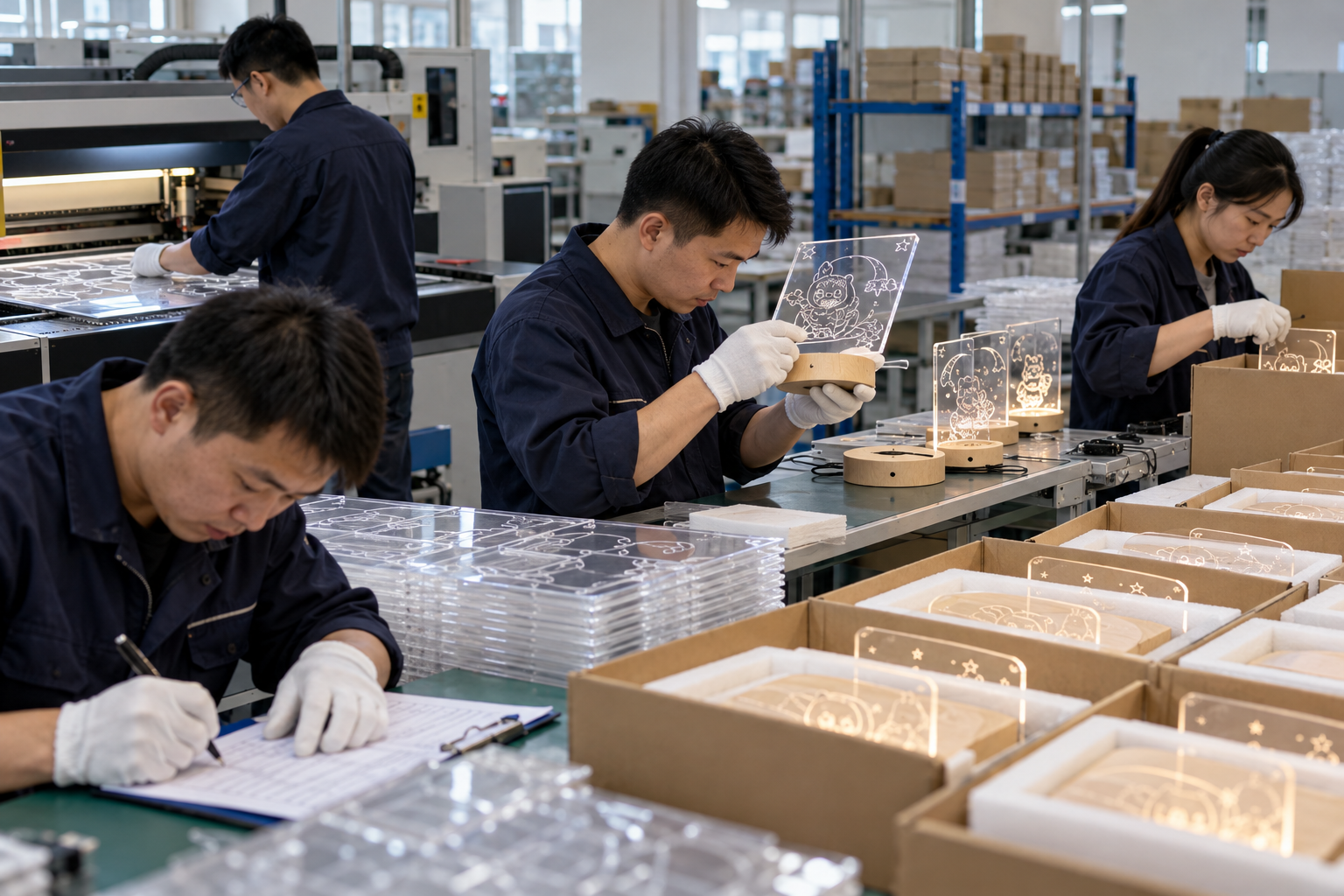 Chinese technicians checking process FMEA during LED board production