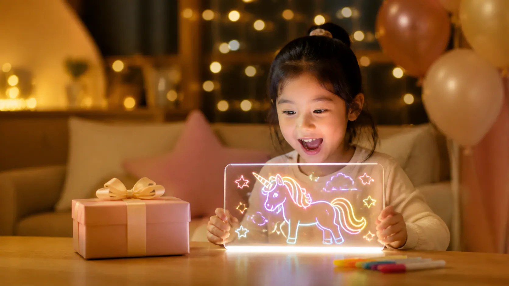 Gift-ready LED fluorescent drawing board with retail packaging
